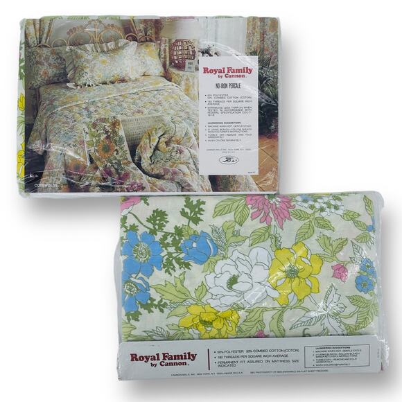 Vintage Cannon Royal Family Cotswolds Floral Twin Sheet Set No Iron Percale - Picture 3 of 6